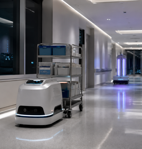 Hospital Logistics Robots Cleaning, Delivery, and Disinfection